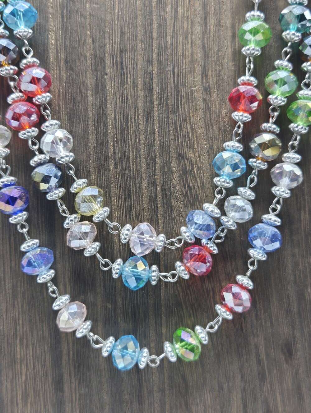 Premier Designs Jubilee Multi-Colored Glass Beaded Necklace Silver Tone Beaded
